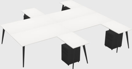 Bureau Partagé Blanc En L Avec Tiroirs Mobiles En Métal