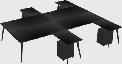 Bureau Partagé En L Noir Avec Tiroirs Mobiles En Métal