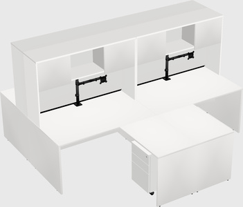 Bureaux Blancs En L Avec Bras D'écran Noir (bras Simple)