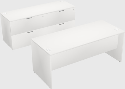 Bureau Parallèle Blanc Avec Classeur Latéral