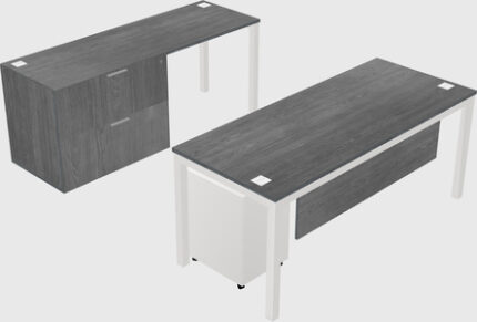 Bureau Parallèle Gris Avec Classeur + Tiroirs Mobiles