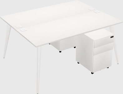 Bureau Rectangulaire Blanc Partagé Avec Tiroirs Mobiles En Métal
