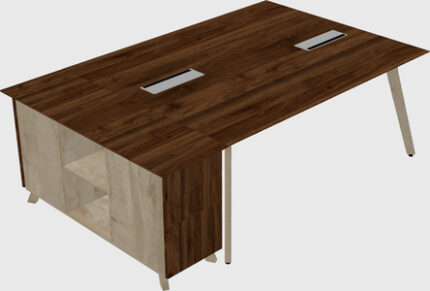Bureau Rectangulaire Moderne Partagé En Noyer Columbia + Armoire De Rangement