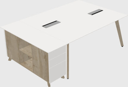 Bureau Partagé Rectangulaire Blanc Moderne + Armoire De Rangement