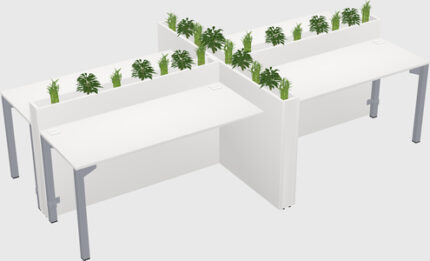 Bureau Partagé Rectangulaire Blanc Pour 4 Personnes Laissez La Nature Stimuler Votre Productivité Le Piètement Est Doté D'une étagère Réglable Pour Accueillir Des Pots (Pots Et Plantes Vendus Séparément)