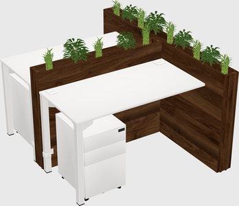 Bureau Partagé Rectangulaire Blanc Avec Tiroirs Mobiles En Métal (pots Et Plantes Vendus Séparément)