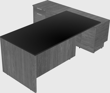 Bureau De Direction Noir Moderne Avec Armoire Basse à Portes Coulissantes Et Tiroirs Intégrés